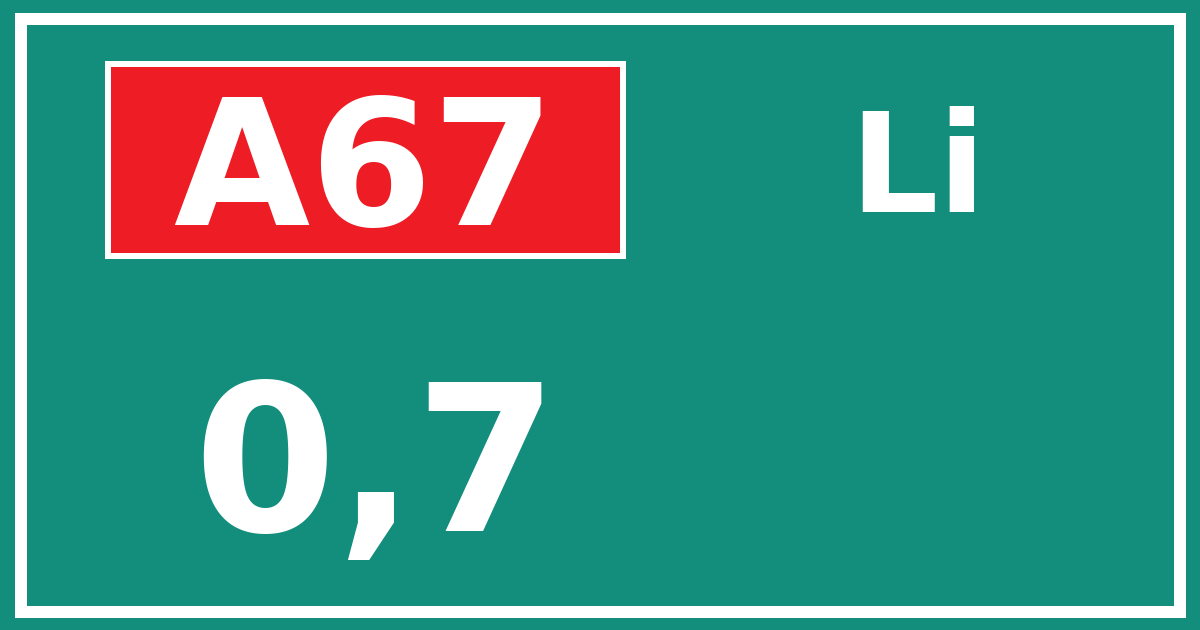 Hectometerbord A67 0,7 zijde Li