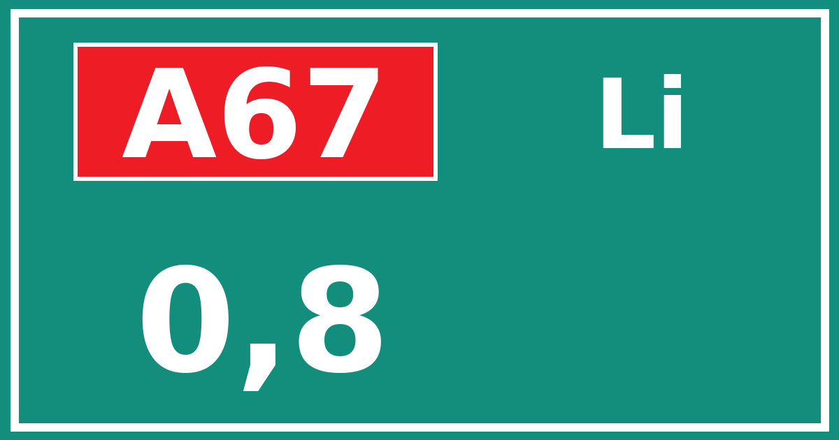 Hectometerbord A67 0,8 zijde Li