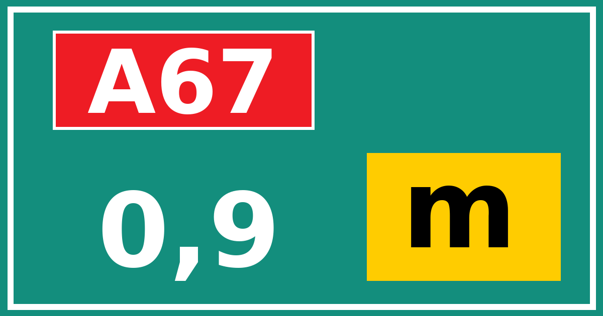 Hectometerbord A67 0,9 letter m