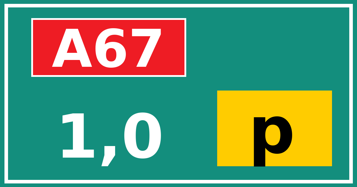 Hectometerbord A67 1,0 letter p