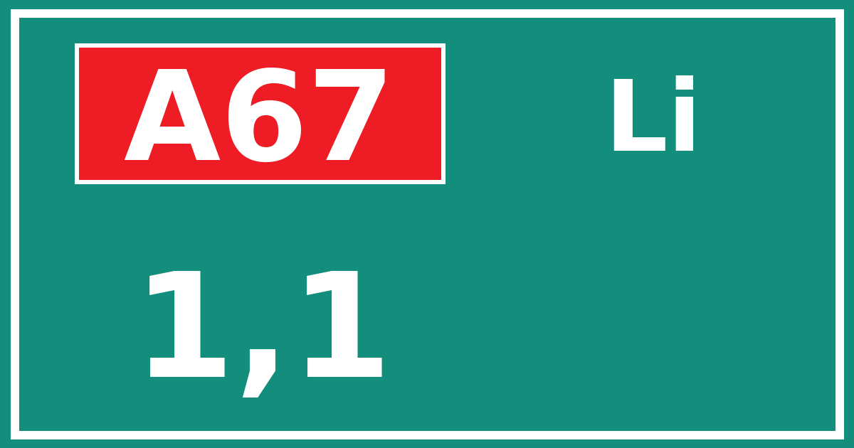 Hectometerbord A67 1,1 zijde Li