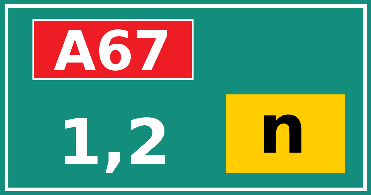 Hectometerbord A67 1,2 letter n