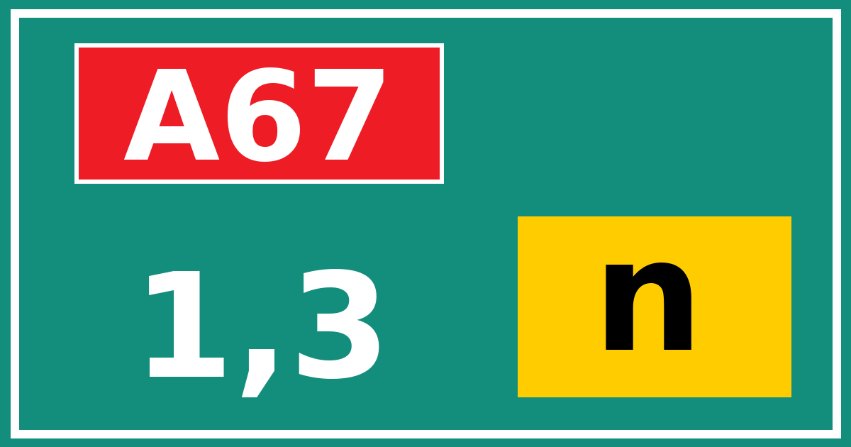 Hectometerbord A67 1,3 letter n