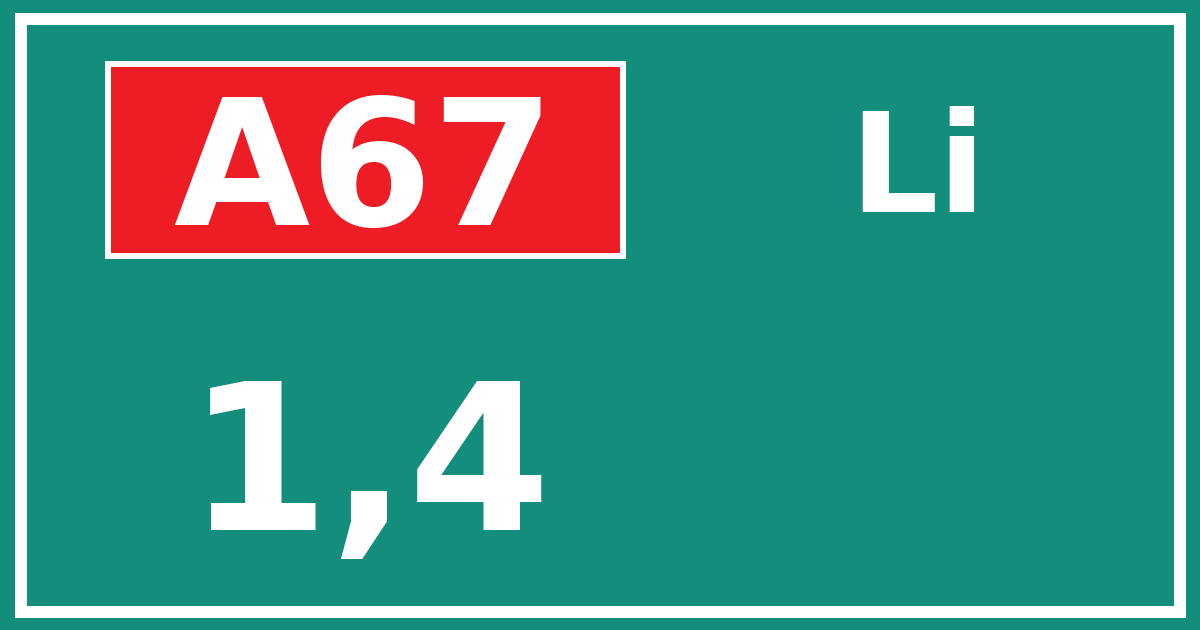 Hectometerbord A67 1,4 zijde Li