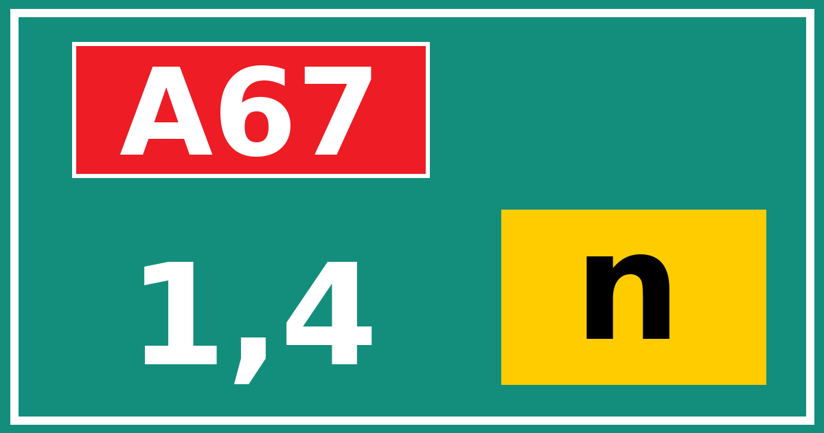 Hectometerbord A67 1,4 letter n