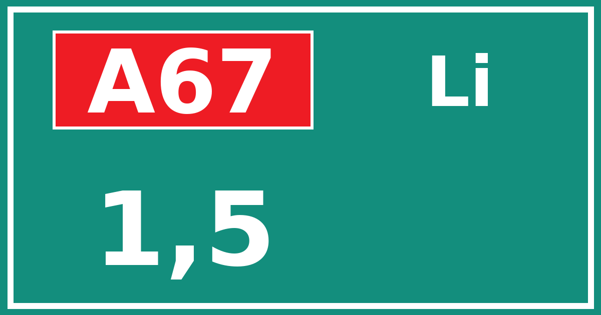 Hectometerbord A67 1,5 zijde Li