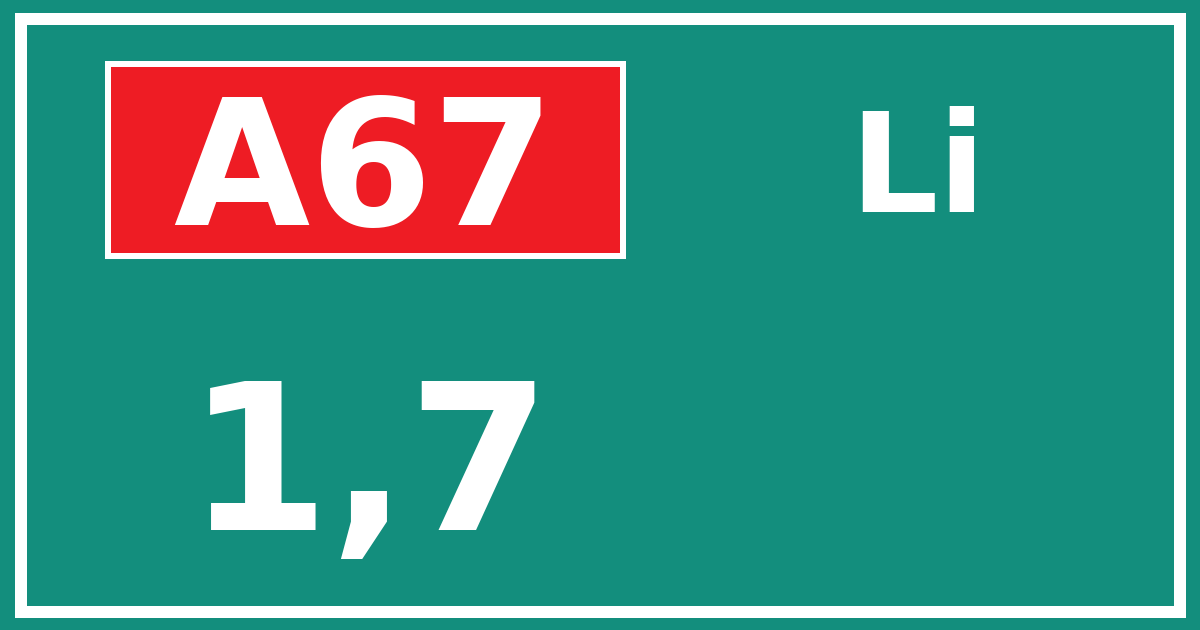 Hectometerbord A67 1,7 zijde Li