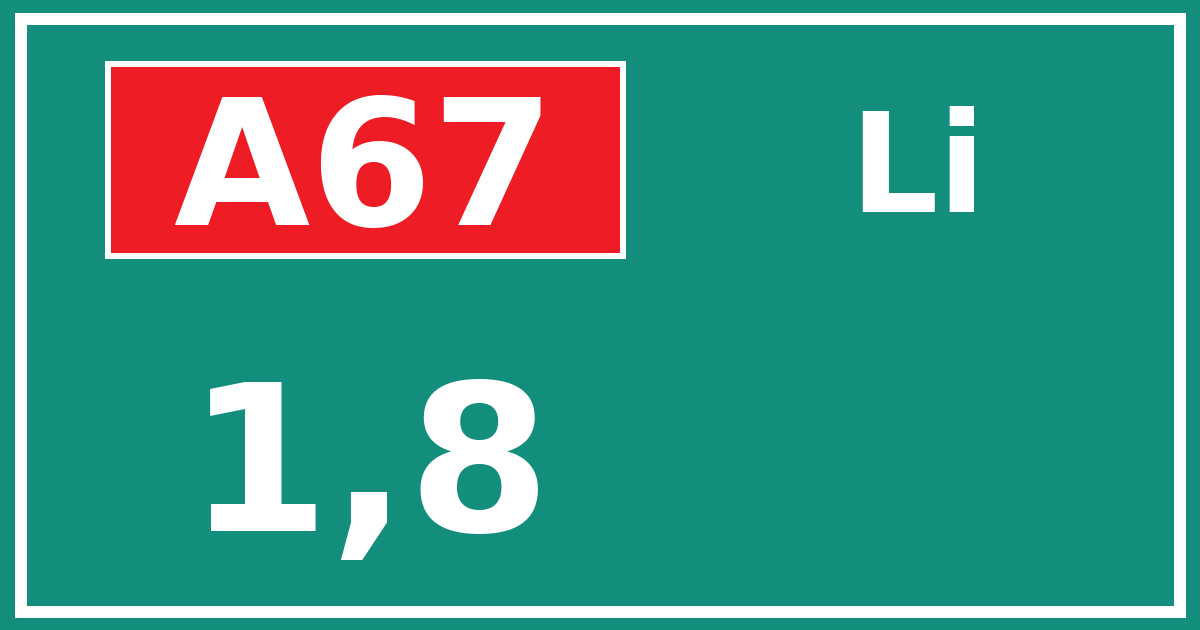 Hectometerbord A67 1,8 zijde Li