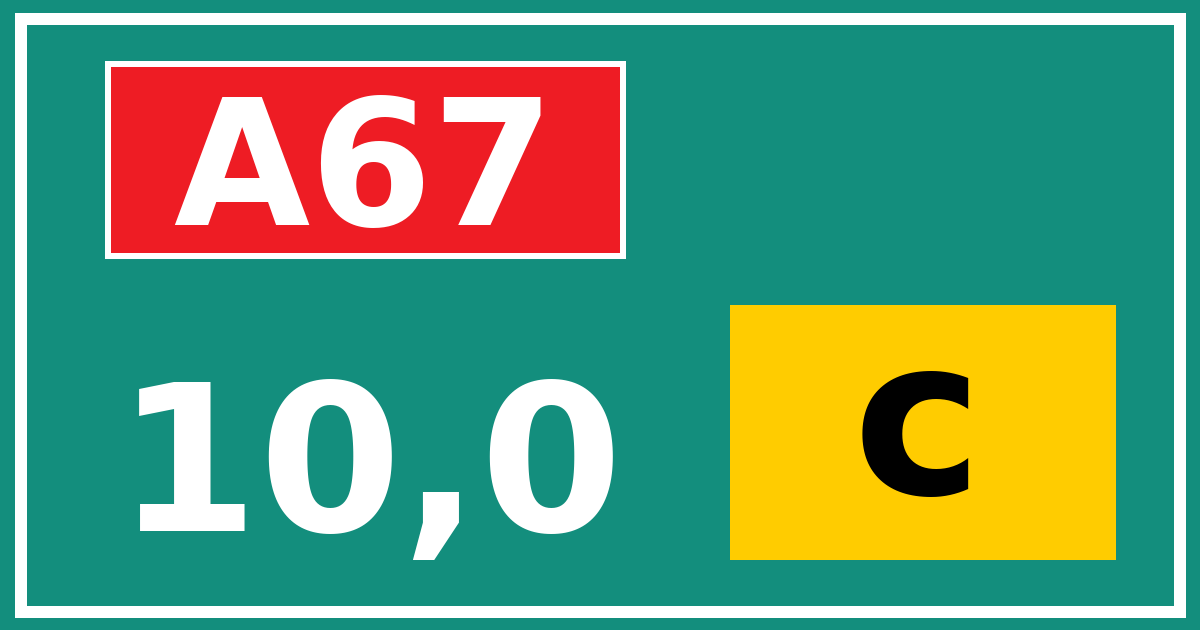 Hectometerbord A67 10,0 letter c