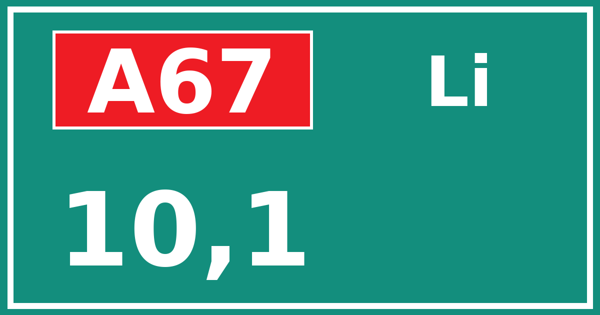 Hectometerbord A67 10,1 zijde Li