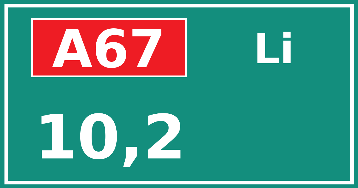 Hectometerbord A67 10,2 zijde Li