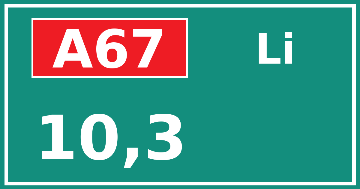 Hectometerbord A67 10,3 zijde Li