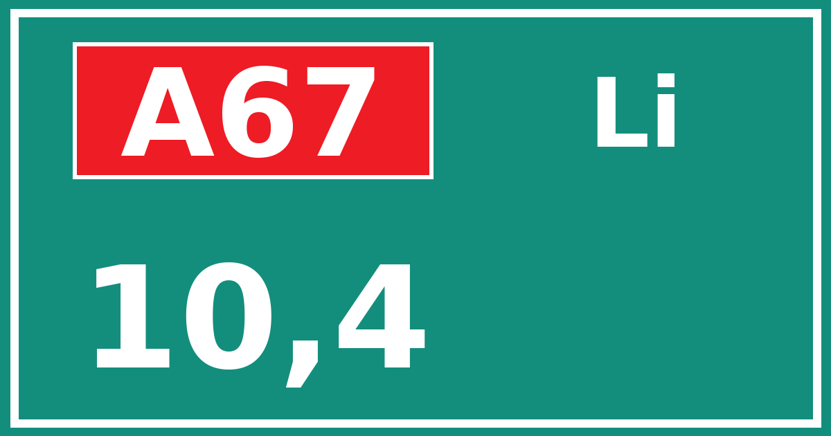 Hectometerbord A67 10,4 zijde Li