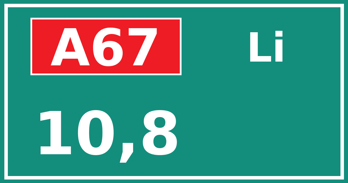 Hectometerbord A67 10,8 zijde Li