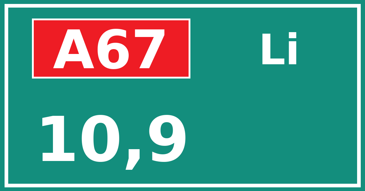 Hectometerbord A67 10,9 zijde Li