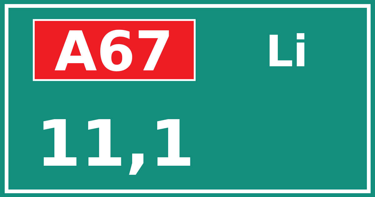 Hectometerbord A67 11,1 zijde Li