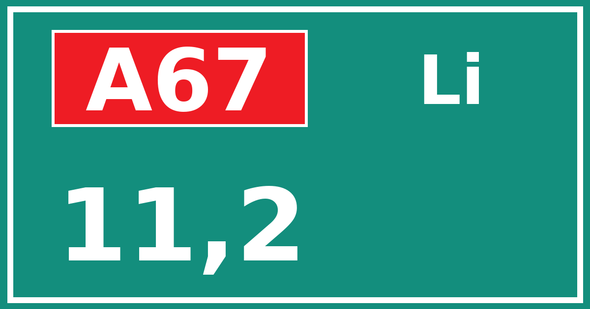 Hectometerbord A67 11,2 zijde Li