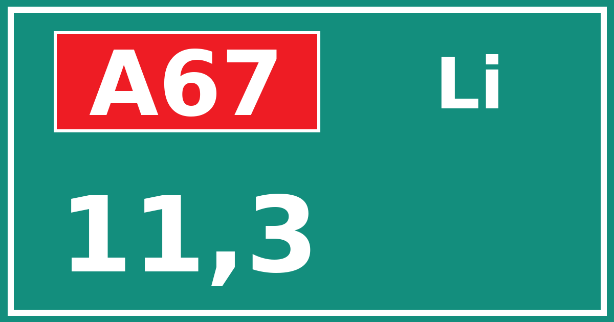 Hectometerbord A67 11,3 zijde Li