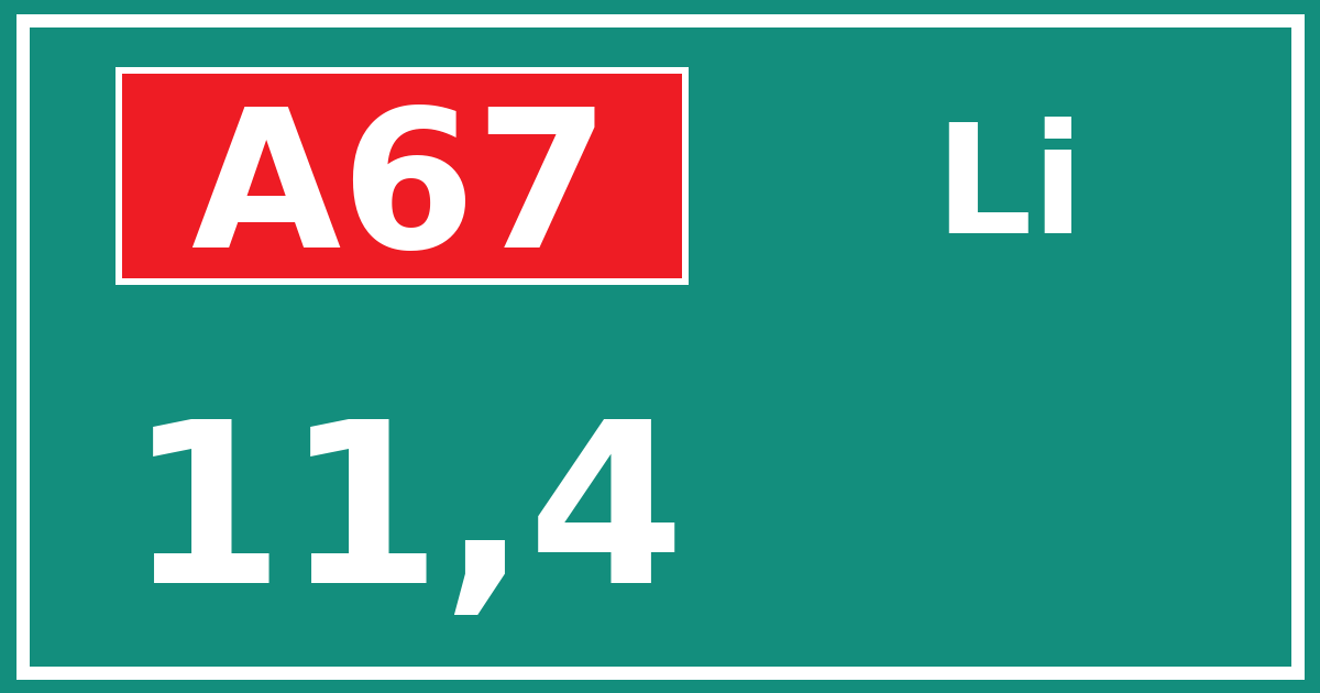 Hectometerbord A67 11,4 zijde Li