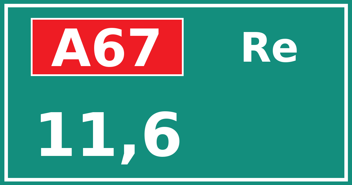 Hectometerbord A67 11,6 zijde Re