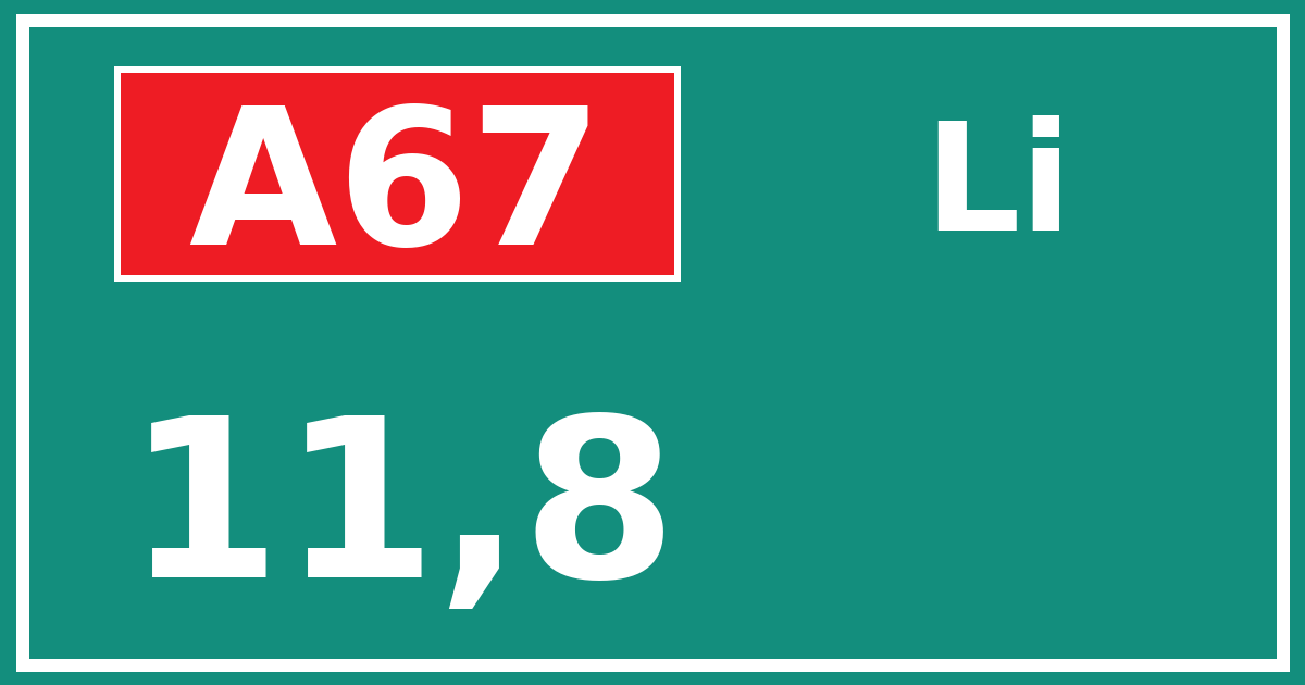 Hectometerbord A67 11,8 zijde Li