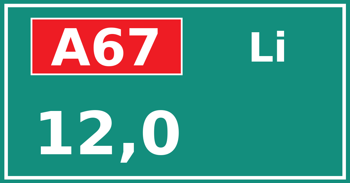 Hectometerbord A67 12,0 zijde Li