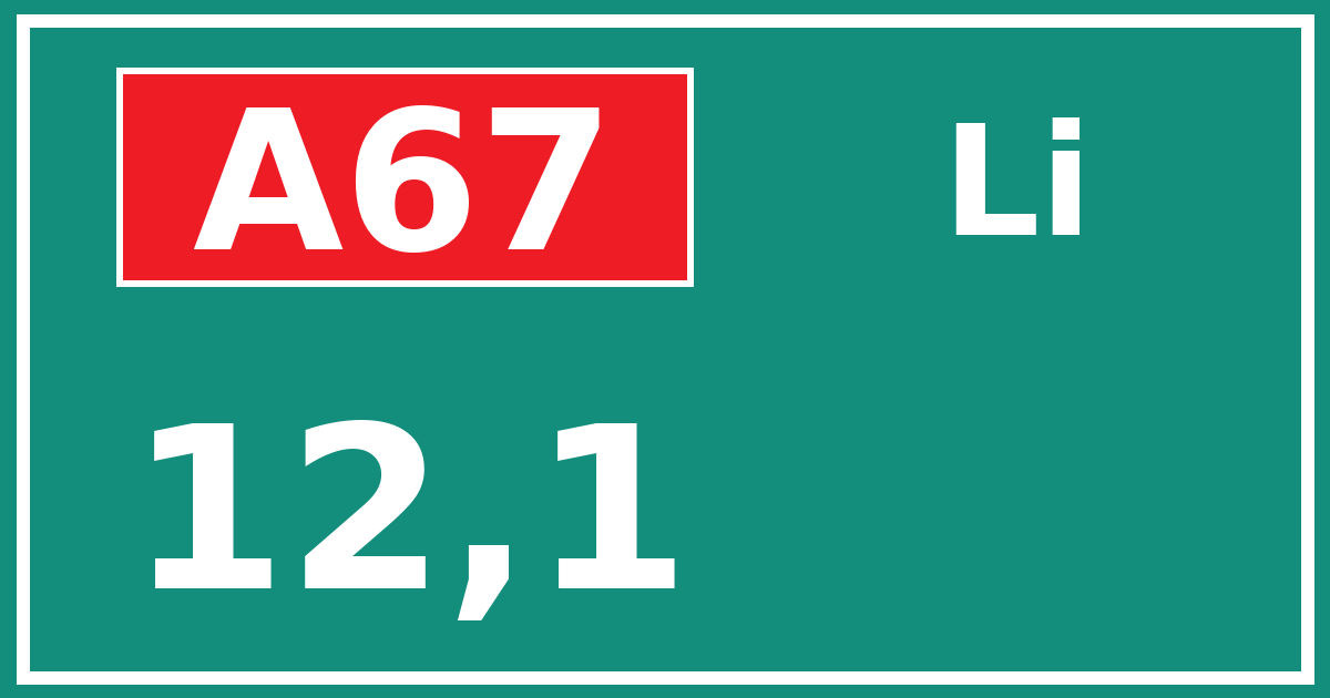 Hectometerbord A67 12,1 zijde Li