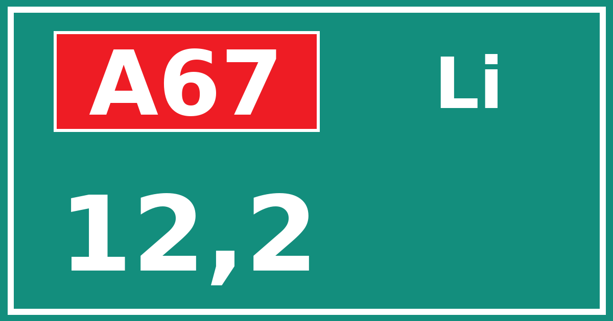 Hectometerbord A67 12,2 zijde Li