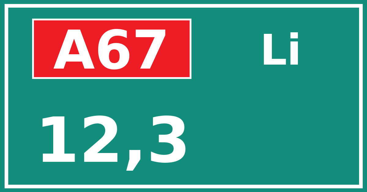 Hectometerbord A67 12,3 zijde Li