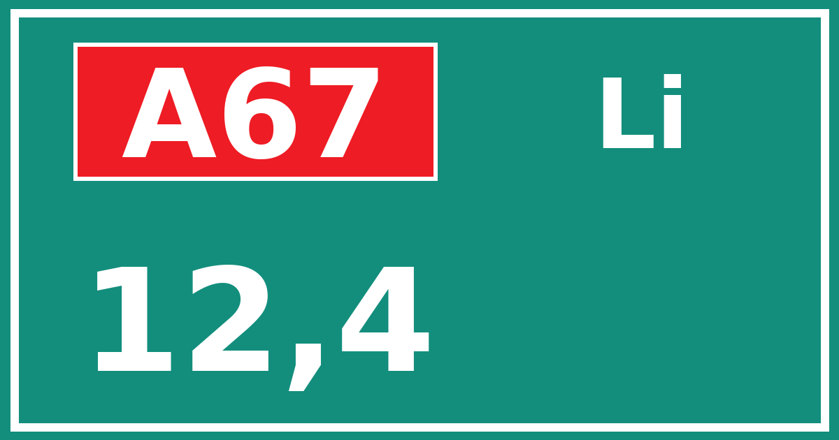 Hectometerbord A67 12,4 zijde Li