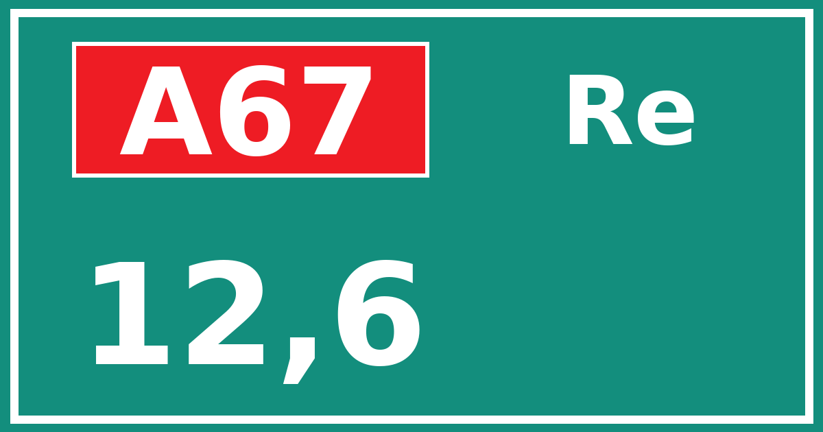 Hectometerbord A67 12,6 zijde Re