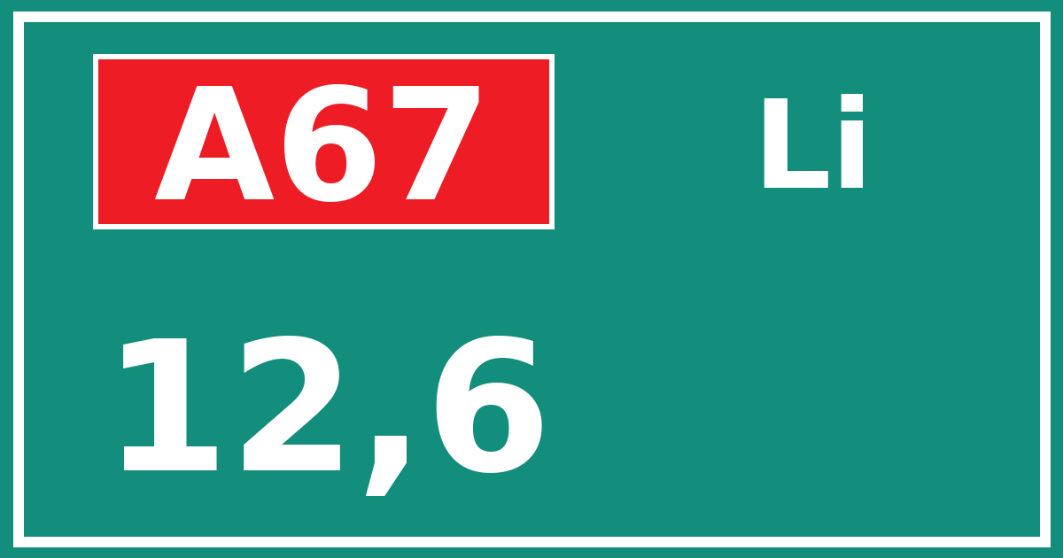 Hectometerbord A67 12,6 zijde Li
