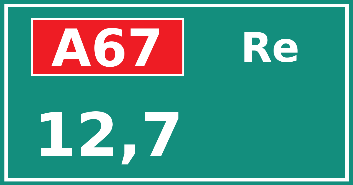 Hectometerbord A67 12,7 zijde Re