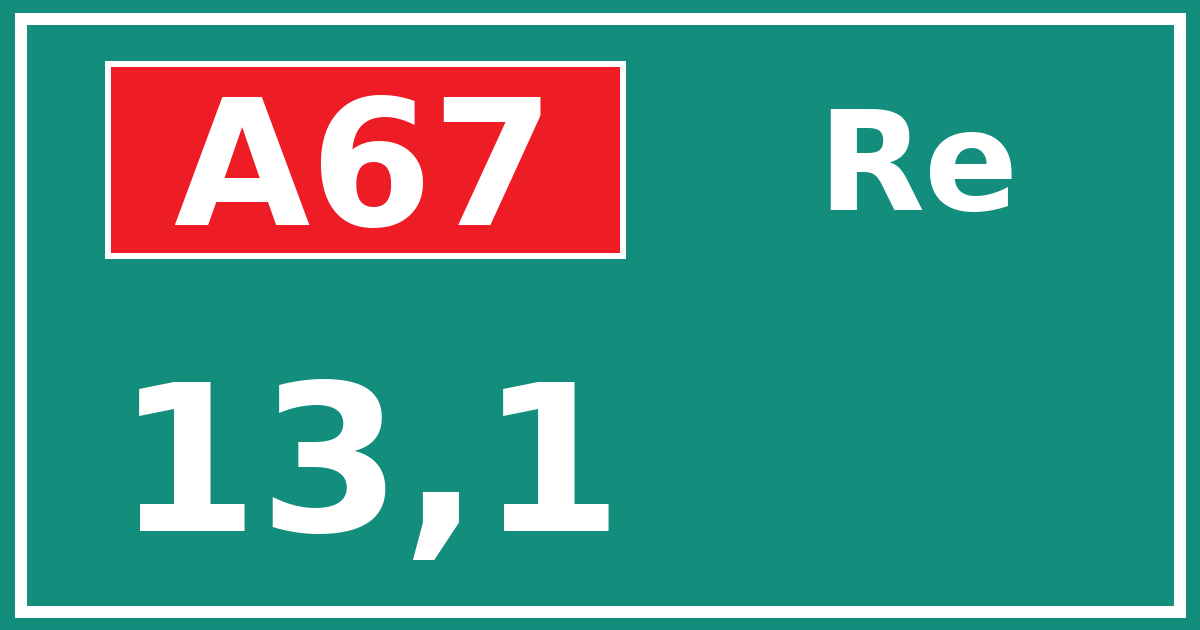 Hectometerbord A67 13,1 zijde Re