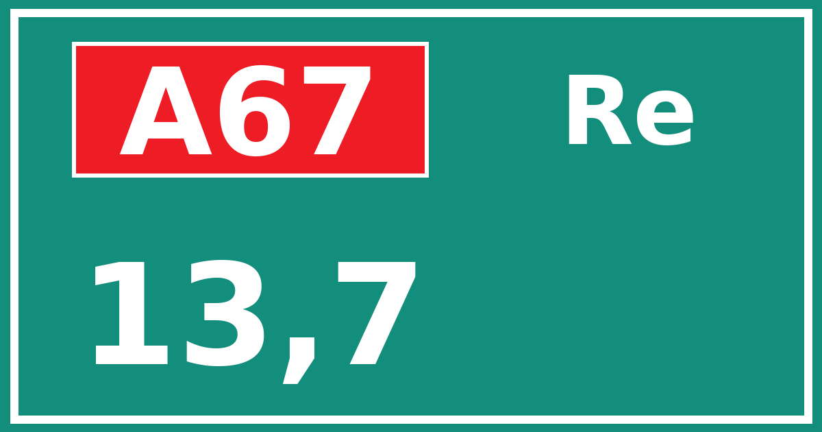 Hectometerbord A67 13,7 zijde Re