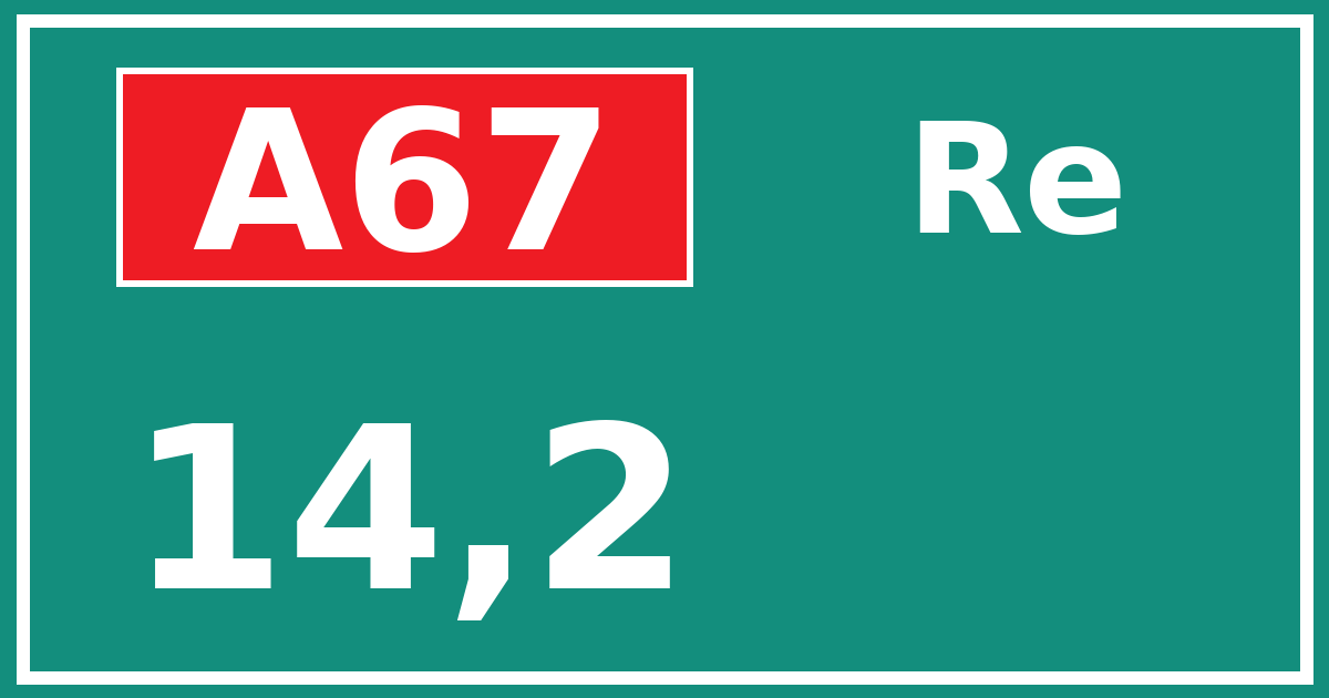Hectometerbord A67 14,2 zijde Re