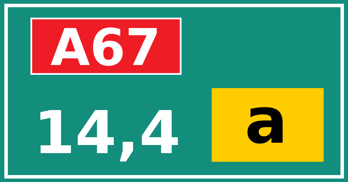 Hectometerbord A67 14,4 letter a