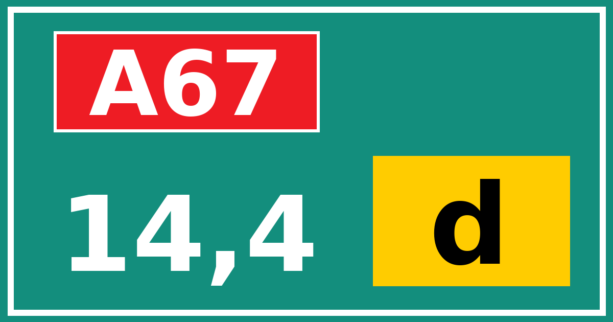 Hectometerbord A67 14,4 letter d