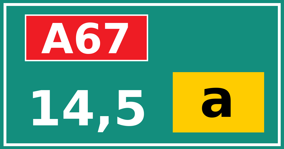 Hectometerbord A67 14,5 letter a