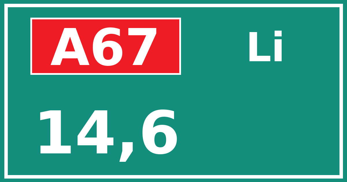 Hectometerbord A67 14,6 zijde Li