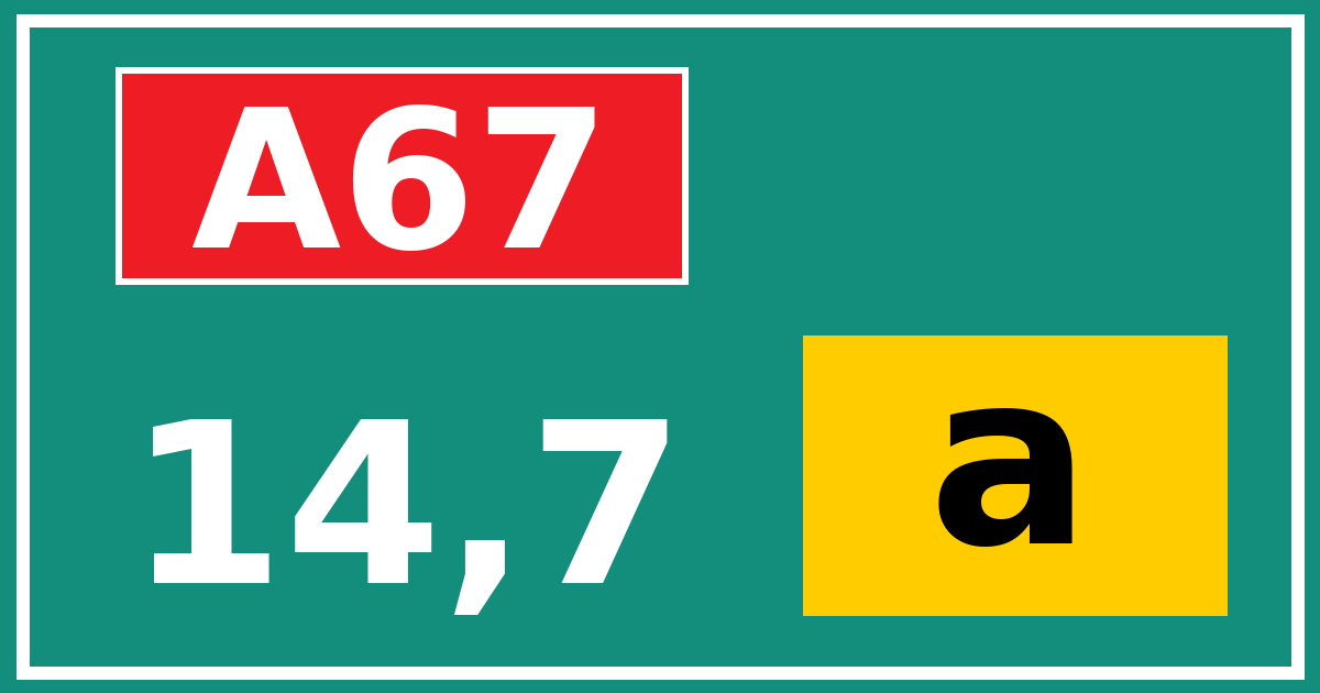 Hectometerbord A67 14,7 letter a