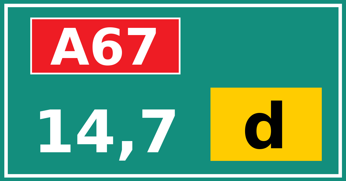 Hectometerbord A67 14,7 letter d