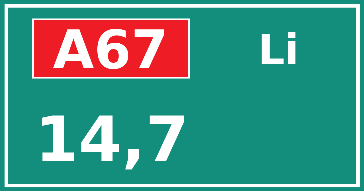 Hectometerbord A67 14,7 zijde Li