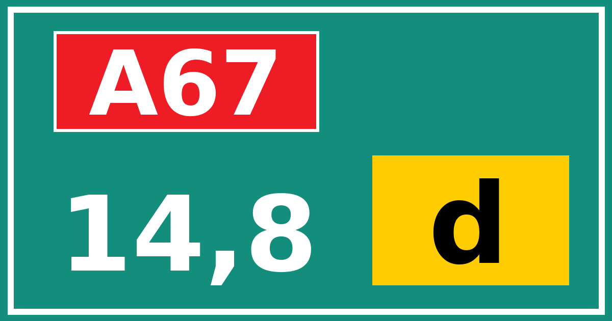Hectometerbord A67 14,8 letter d