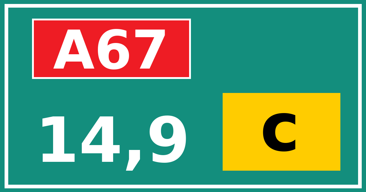 Hectometerbord A67 14,9 letter c