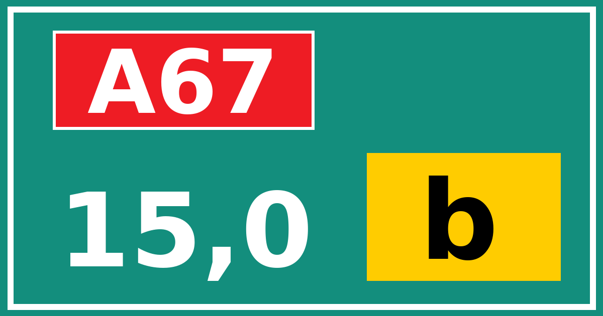 Hectometerbord A67 15,0 letter b
