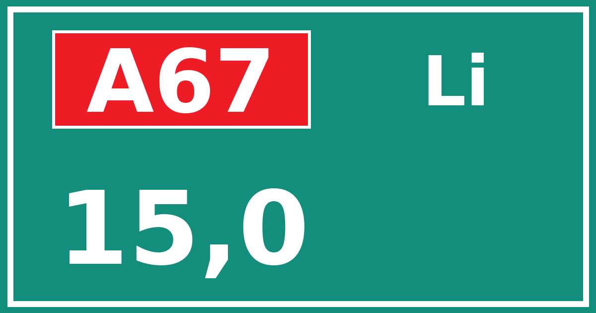 Hectometerbord A67 15,0 zijde Li