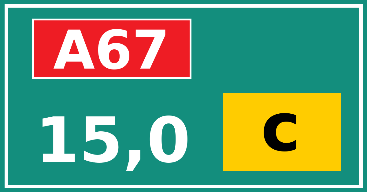 Hectometerbord A67 15,0 letter c
