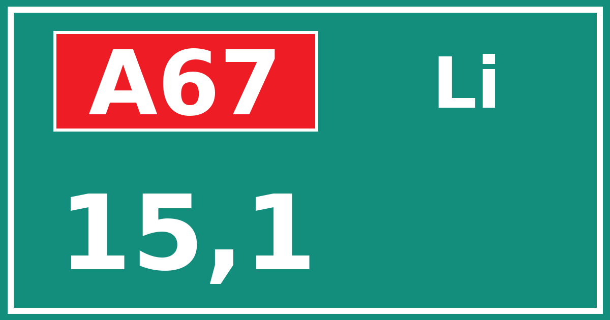 Hectometerbord A67 15,1 zijde Li