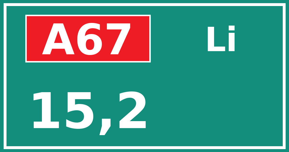 Hectometerbord A67 15,2 zijde Li